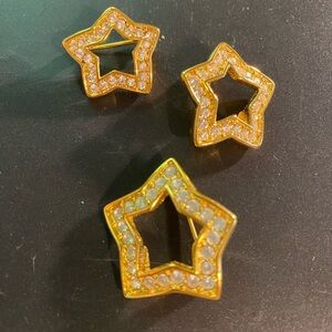Deidre Hall set of 3 Gold-tone Star Brooches with Rhinestones